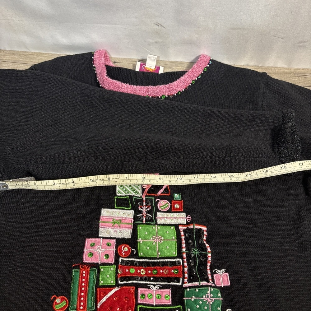 Quacker Factory Womens XL Black Pink Knit Ugly Christmas Sweater Tree Sweater - Picture 7 of 7